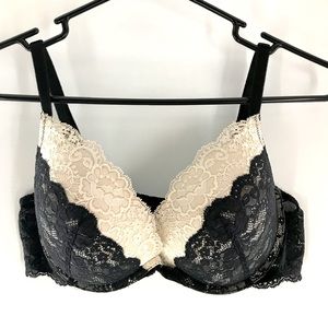 VS Dream Angels Plunge Ivory & Black Lace Bra 38C